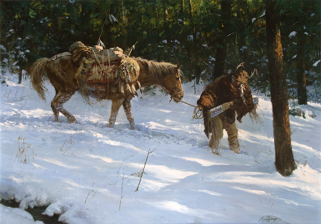 Howard Terpning, It's Been a Long Day, oil on canvas