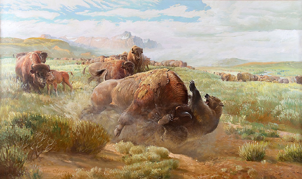 John Clymer, Territorial Dispute, oil on board