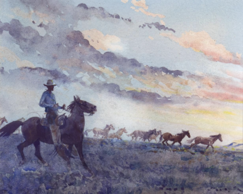 EDWARD BOREIN (1872-1945), MUSTANG ROUND UP