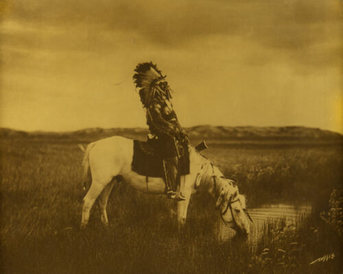 Edward Curtis (1868 - 1952) An Oasis In The Bad Lands Orotone On Glass 8 X 10