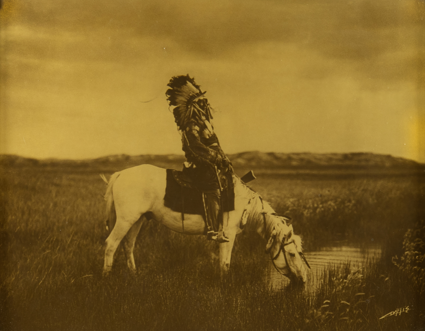 Edward Curtis (1868 - 1952) An Oasis in the Bad Lands orotone on glass 8 x 10