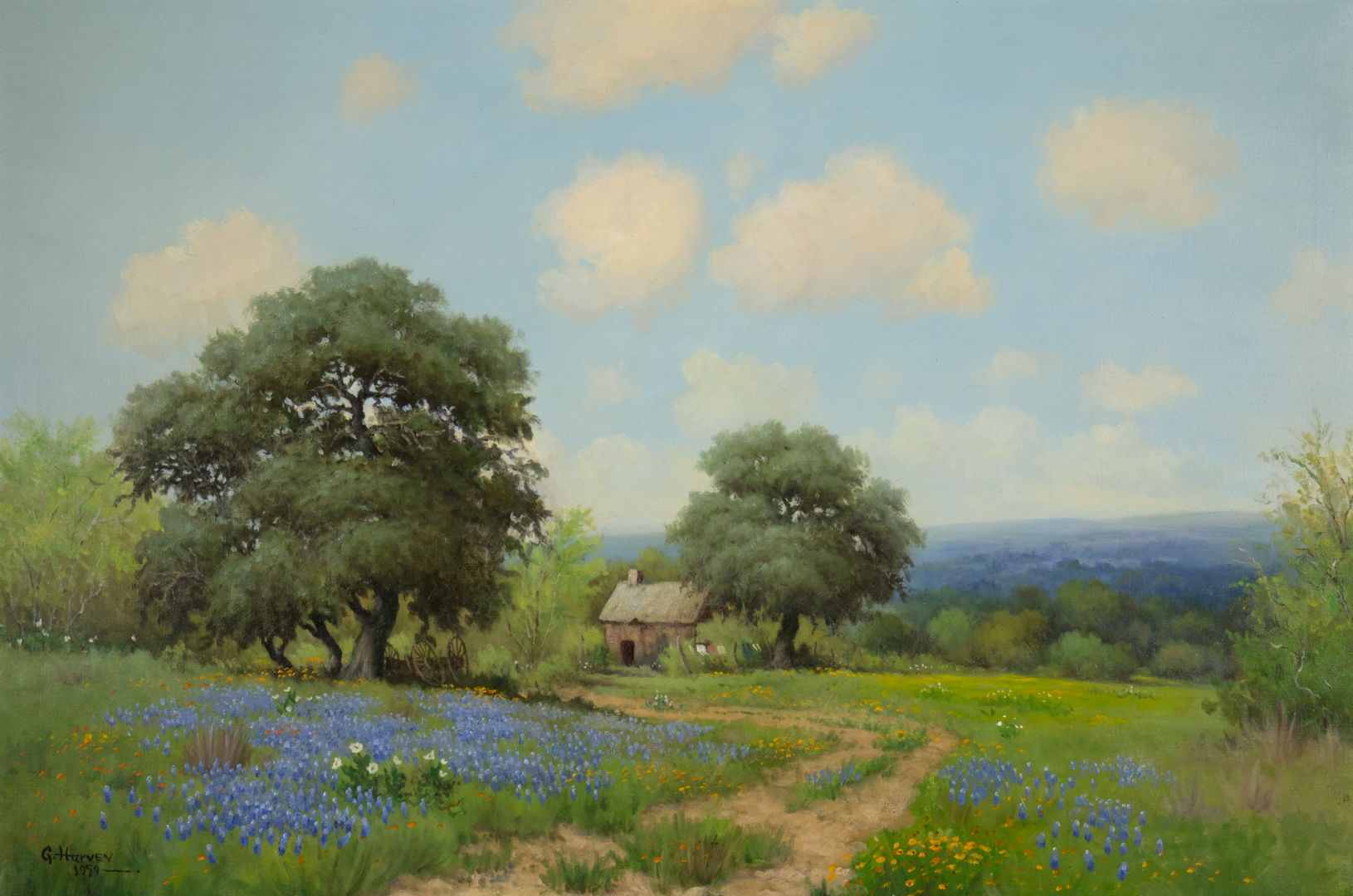 G. Harvey, Bluebonnets, oil on linen