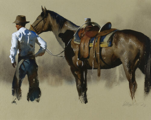William Matthews (1949- ) Untitled (Cowboy And Horse) Watercolor On Paper 14 X 20 1/2