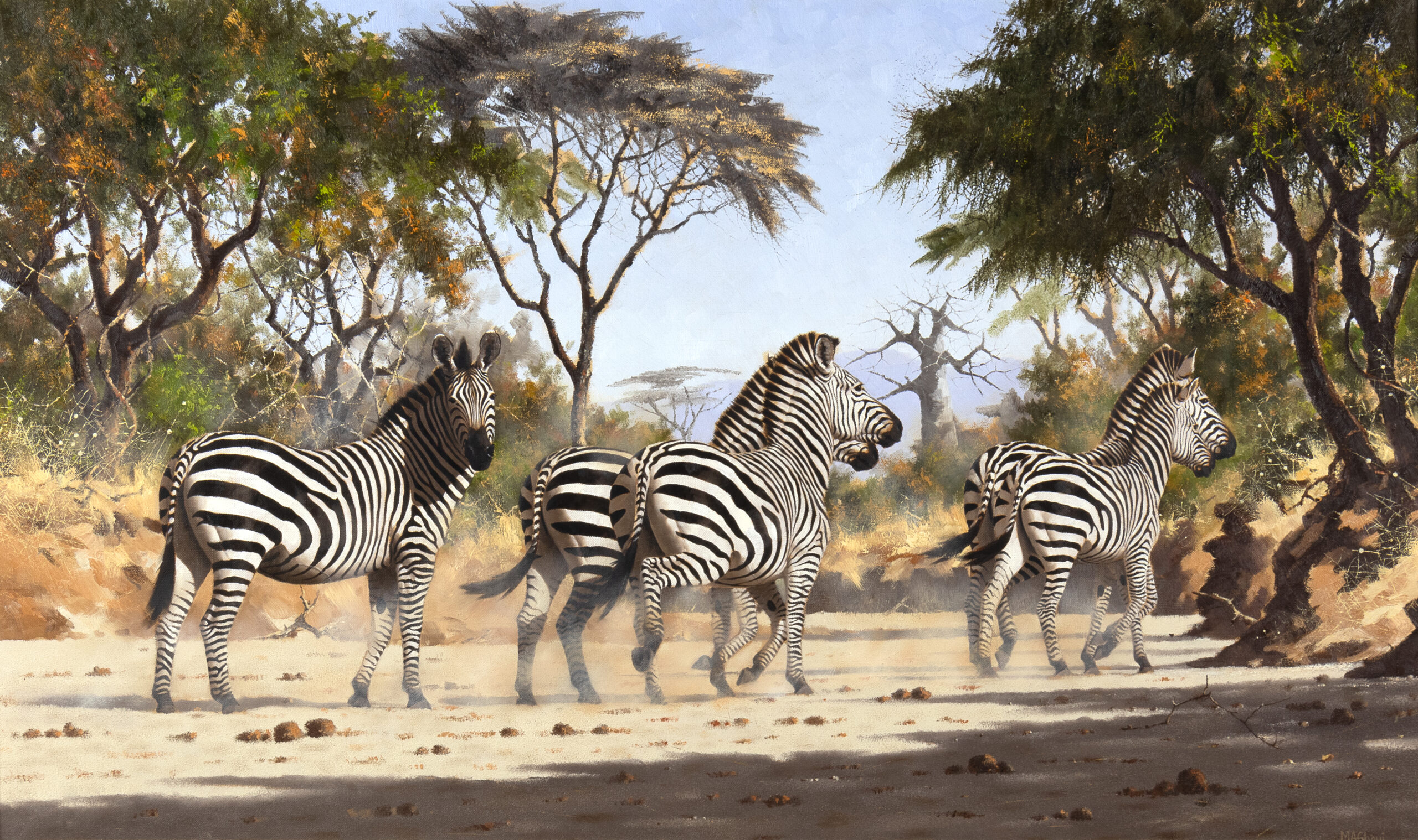 Michael Ghaui, Zebras, oil on canvas