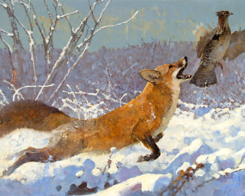 Kuhn-Bob-1920-2007-Red-Fox-Airborne-acrylic-on-masonite