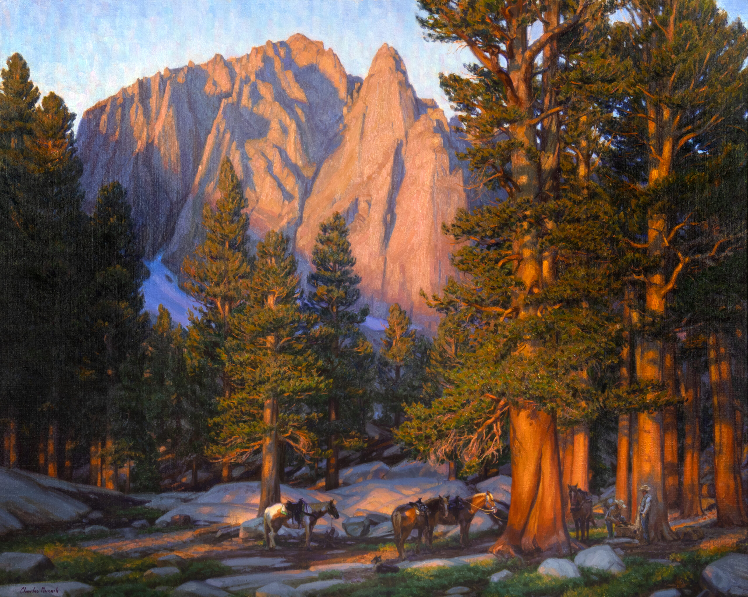Charles Muench (1966- ) Sunrise in the Land of Giants oil on canvas