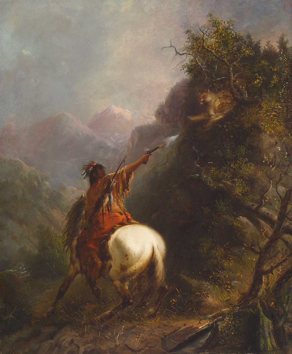 Alfred Jacob Miller Indian Shooting a Cougar oil on canvas