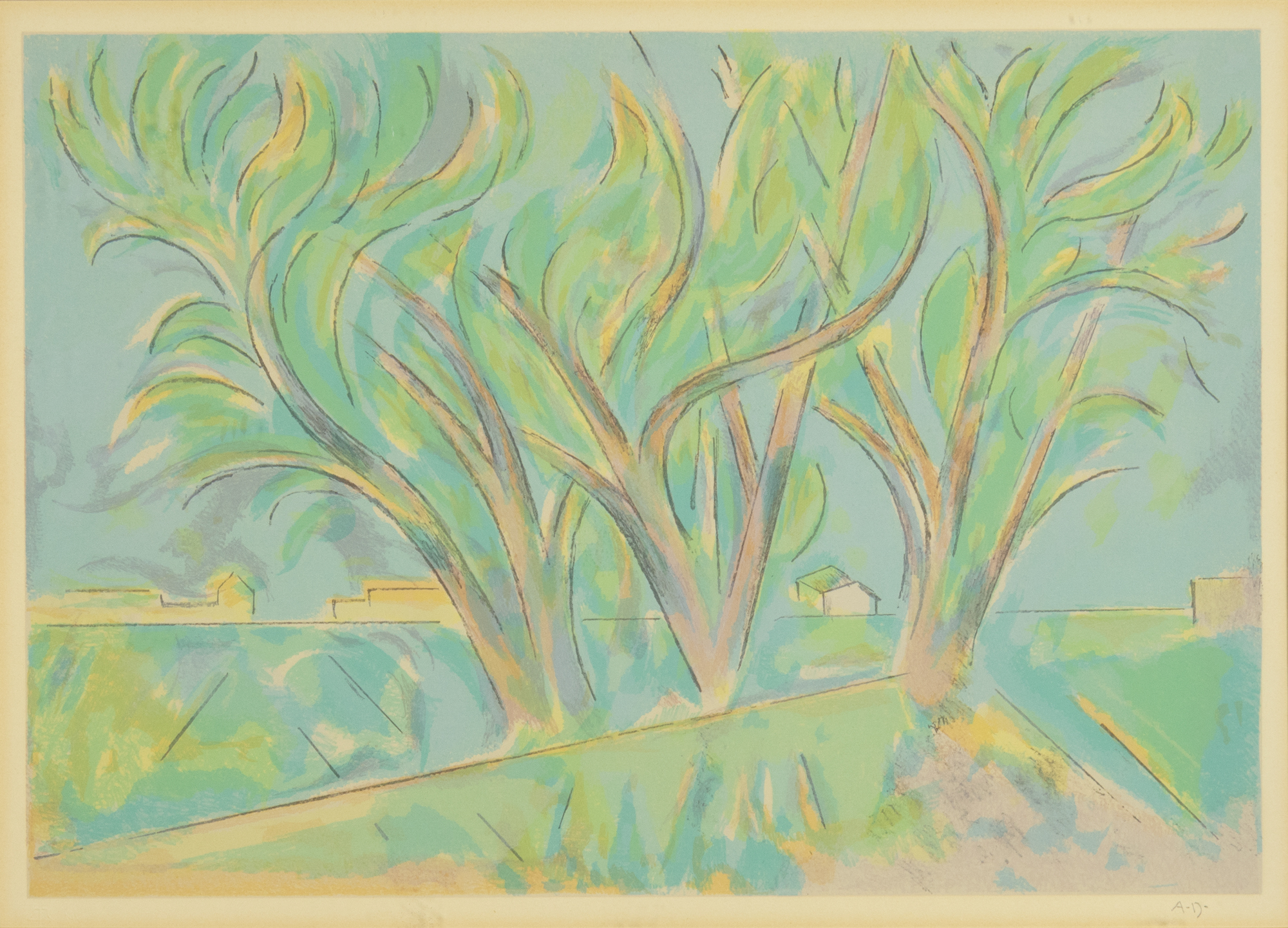 Andrew Dasburg (1887-1979) Trees in Ranchitos II color lithograph on paper 17 1/2 x 24 1/2