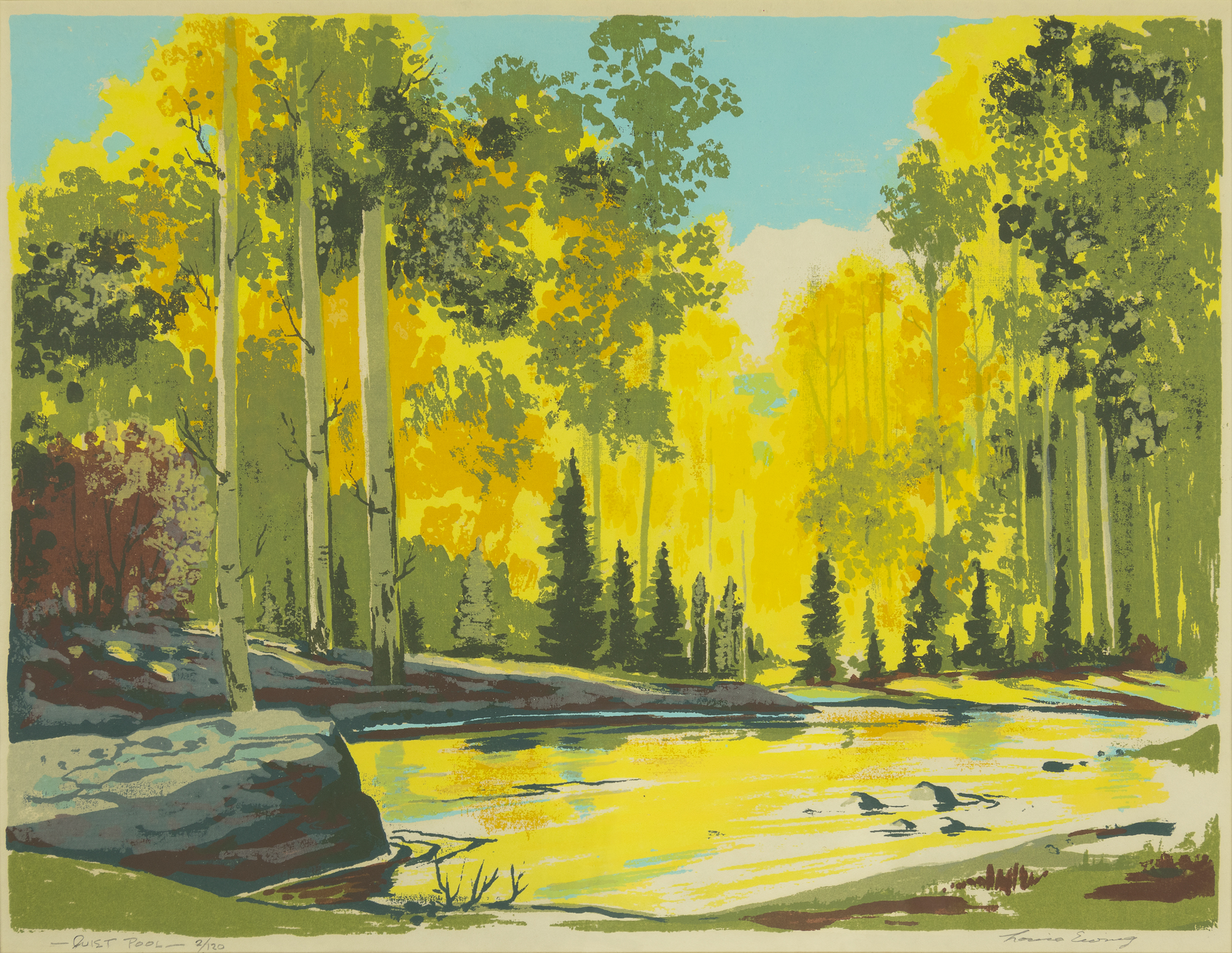 Louis Ewing (1908-1983) Quiet Pool hand-painted serigraph, 2/120