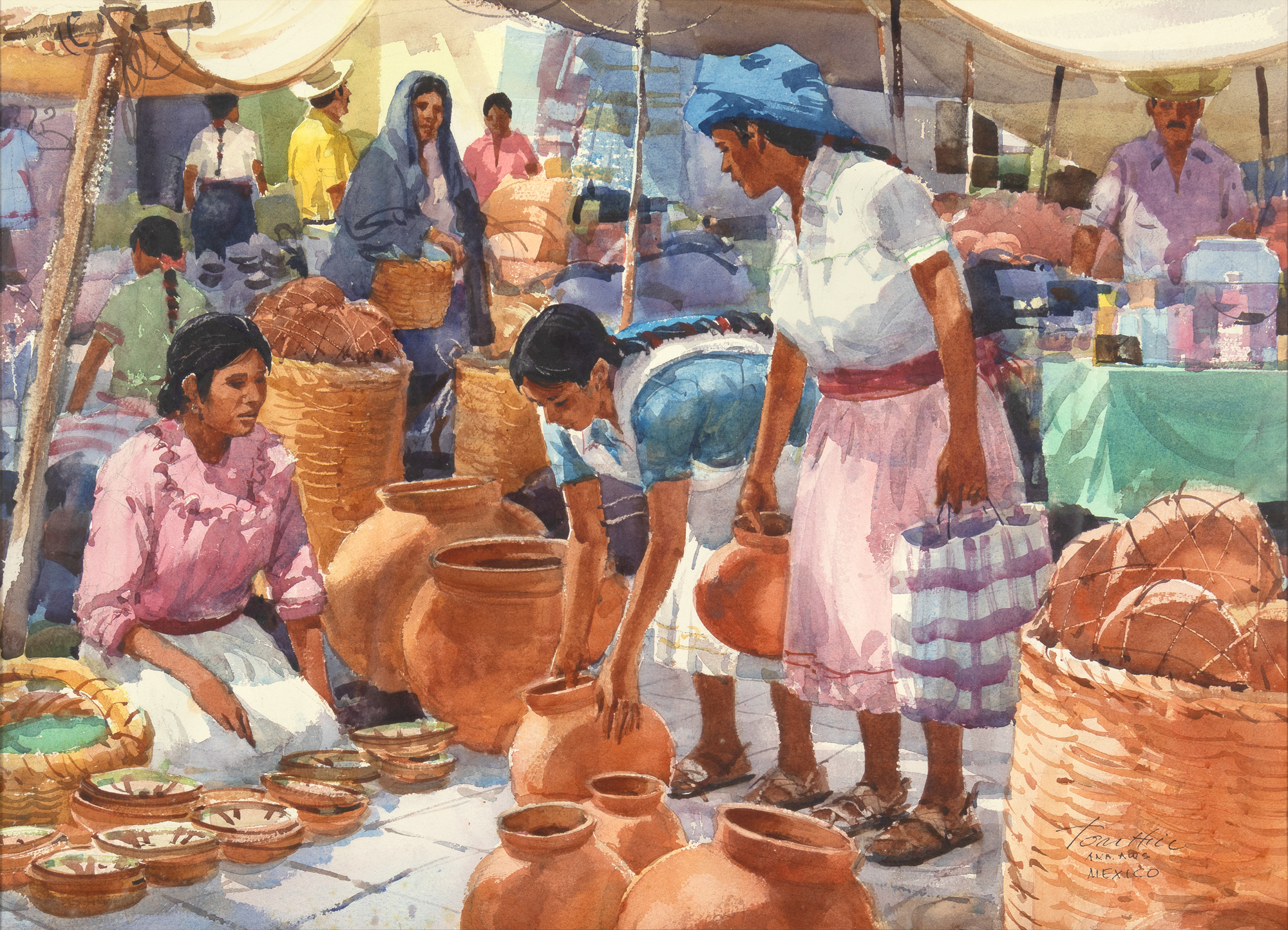 Thomas Hill (1925- ) Pottery Market in Tlacolula watercolor on paper 20 1/2 x 28 1/2