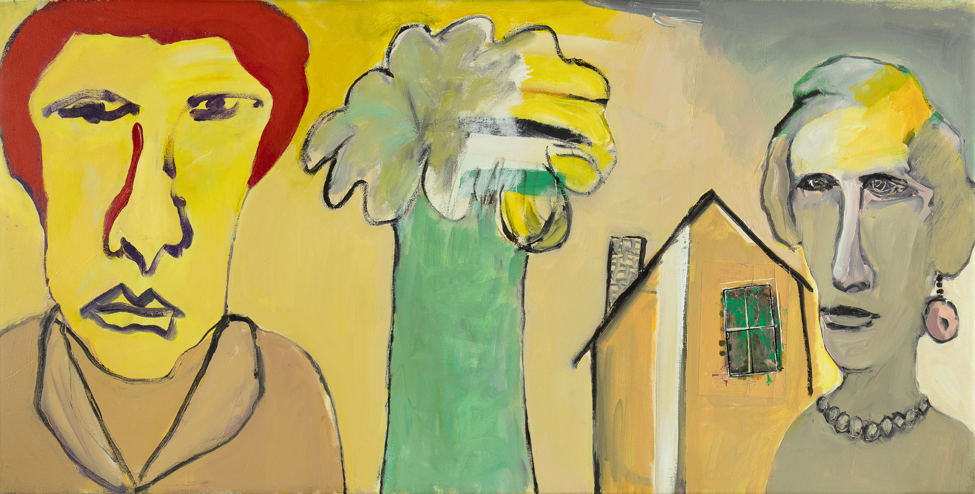 Harold Garde (1923-2022) Domestic Rural, 2002 acrylic and strappo on paper 26 x 56