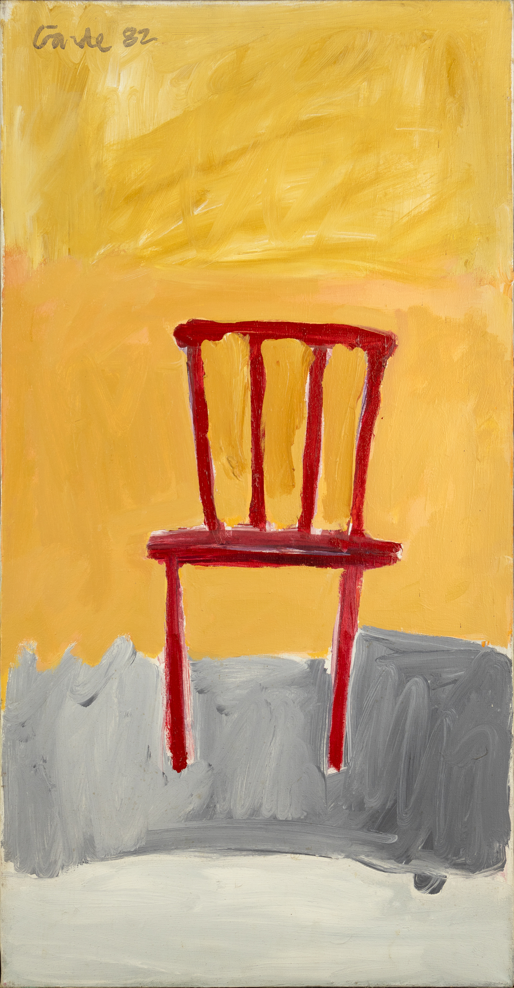 Harold Garde (1923-2022) Red Chair, 1982 acrylic on canvas 35 x 18