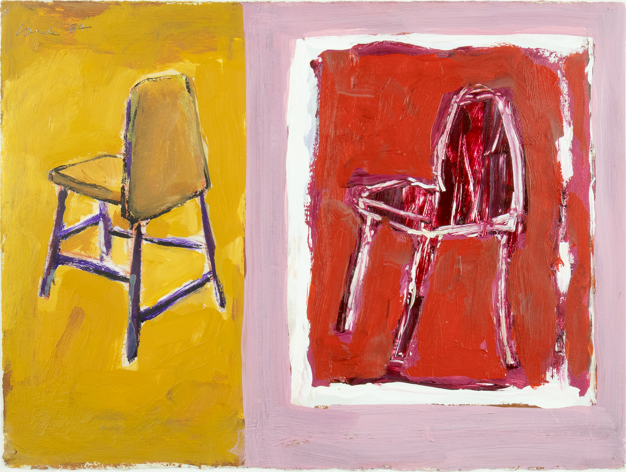 Harold Garde (1923-2022) Untitled (Chairs), 1984 acrylic on paper 11 1/4 x 15