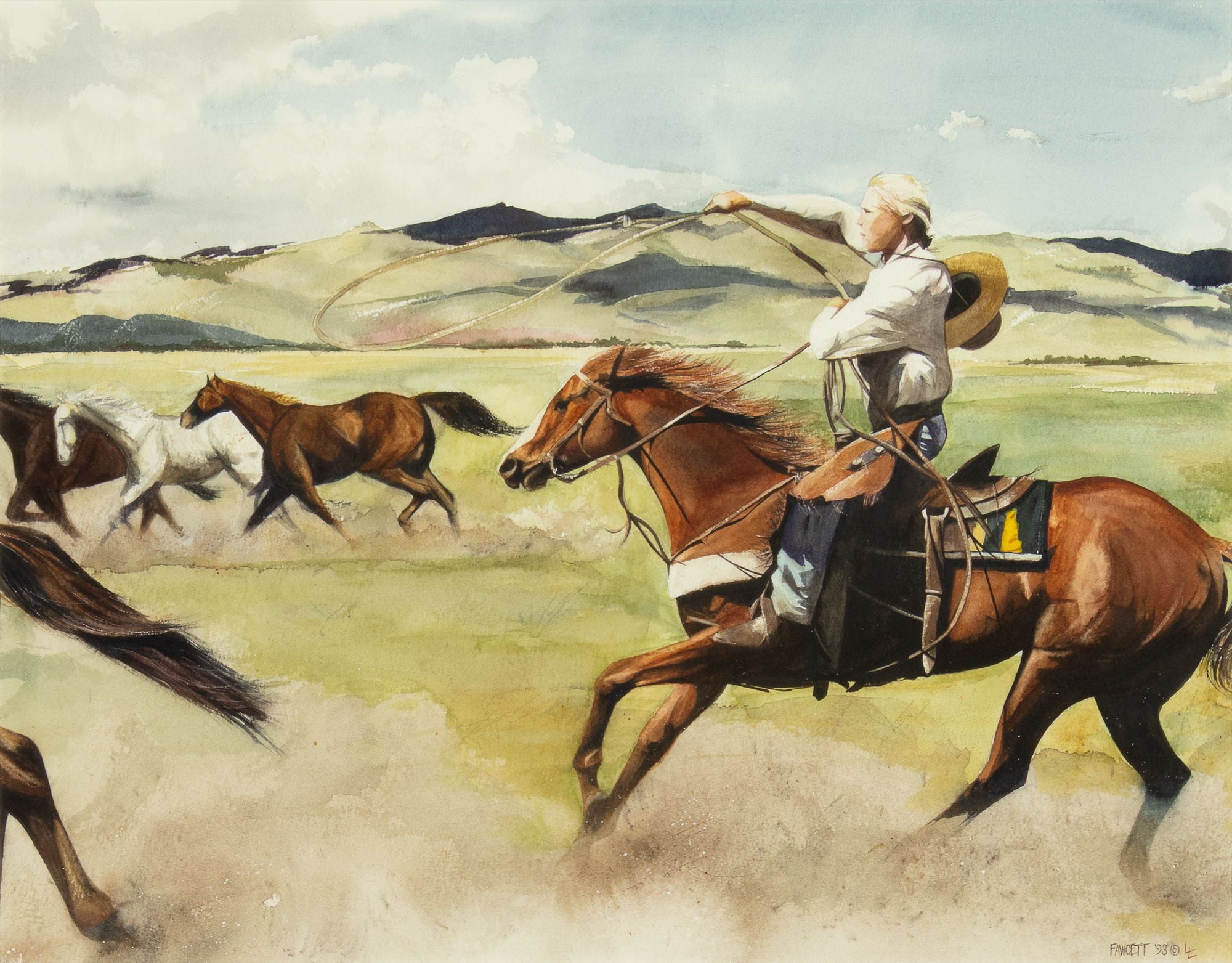 John Fawcett (1952- ) Montana Wrangler, 1993 watercolor on paper 16 3/4 x 21 1/4