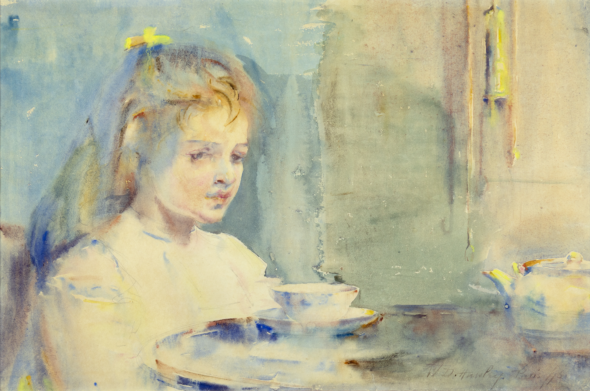 Wilhelmina Douglass Hawley (1860-1958) Tea Time, 1896 watercolor on paper 14 1/2 x 22